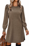 Women's Knit Puff Sleeve Tunic Dress - Comfortable Fall Sweater Dress