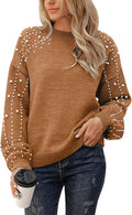 Chunky Sweater Crewneck Pullover with Pearls - Oversized Knit