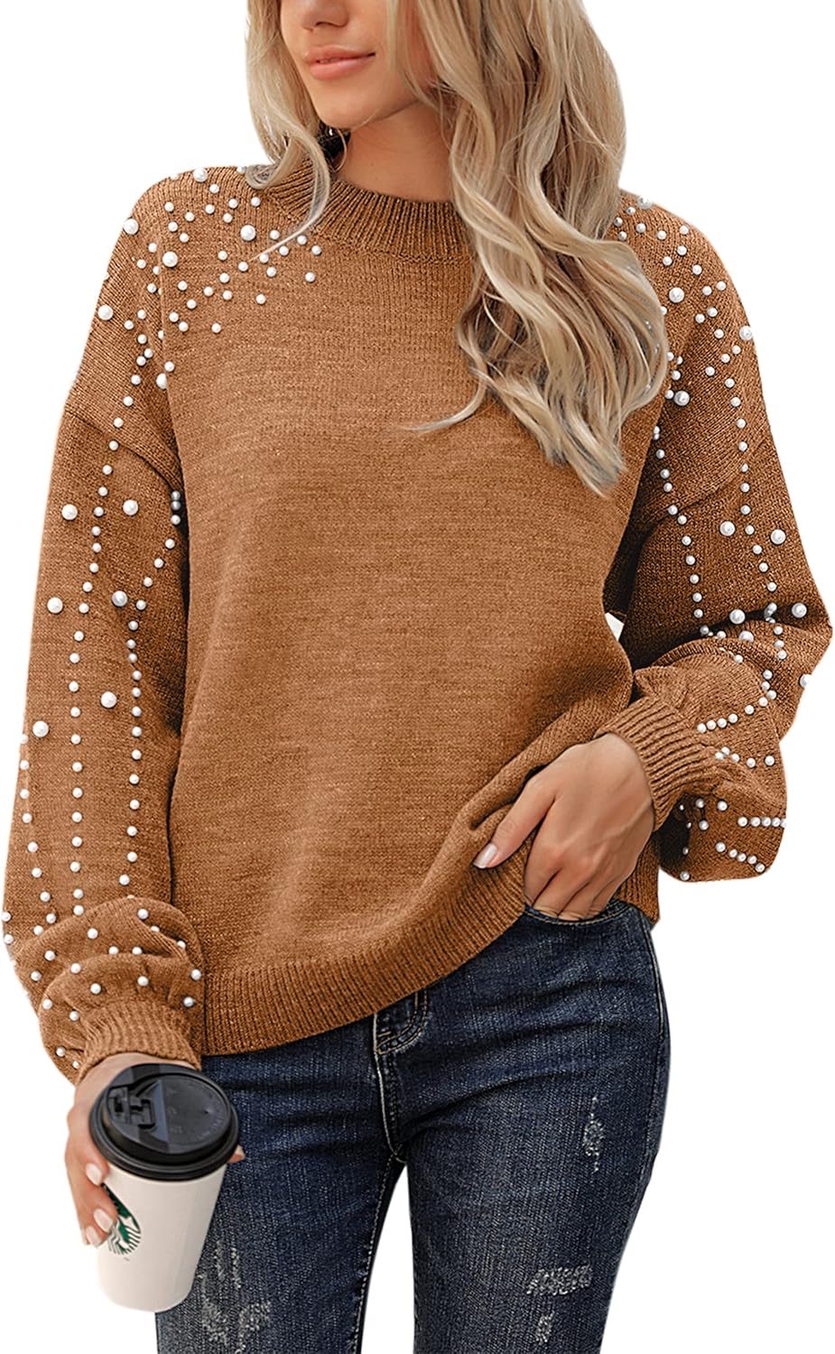 Blooming Jelly Women's Chunky Sweater with Lantern Sleeves