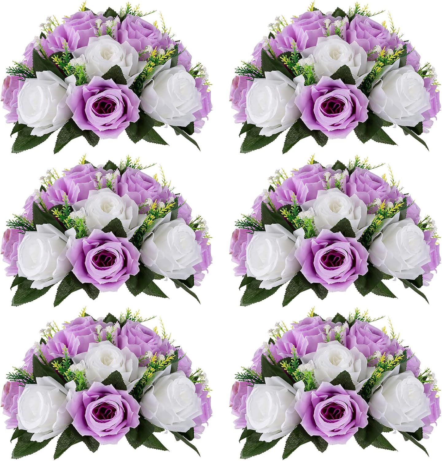 NUPTIO Flower Wedding Centrepieces - 6 Pcs Lilac & White Arrangements