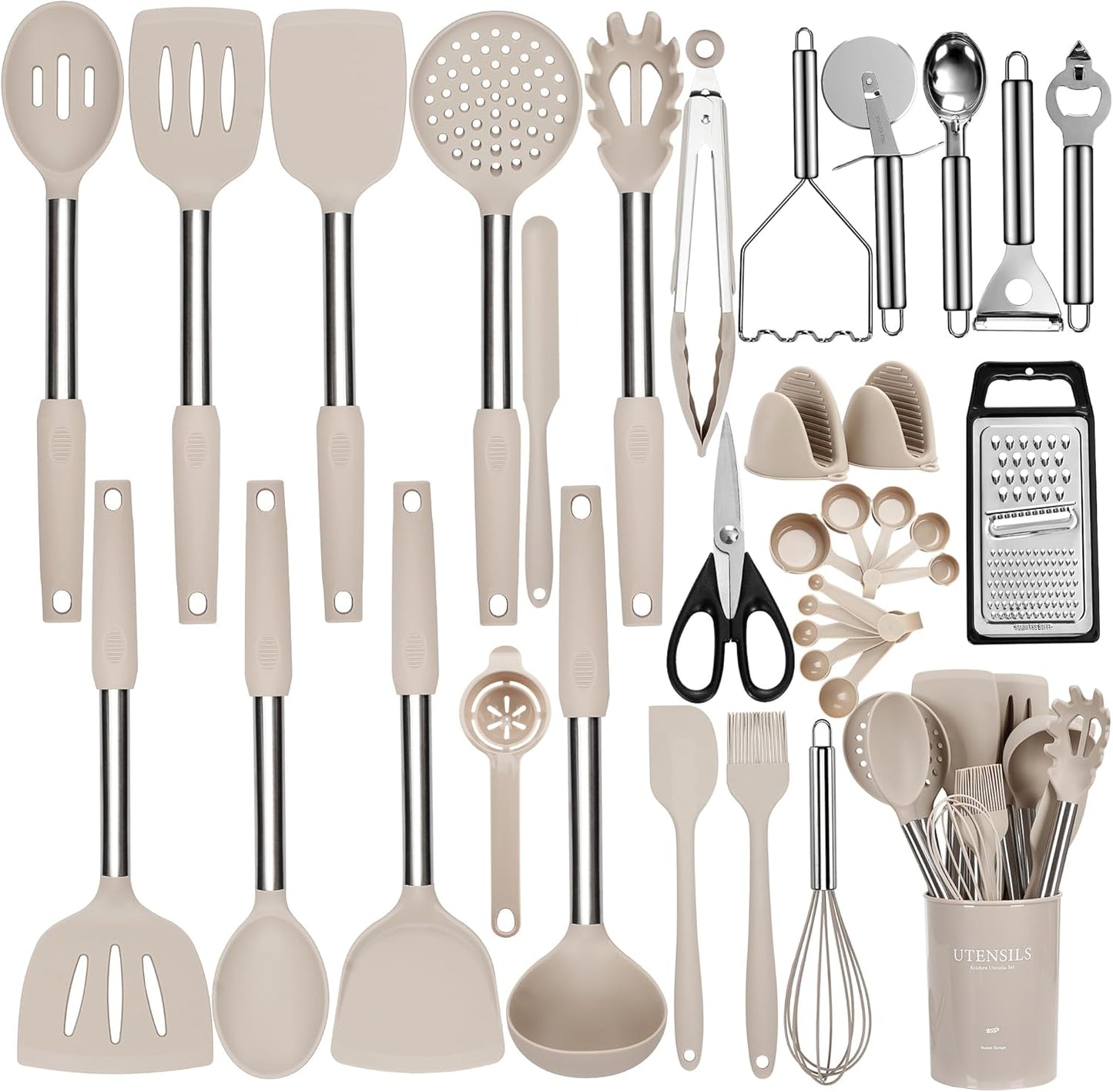 Silicone Cooking Utensils Set with Stainless Steel Handles for All