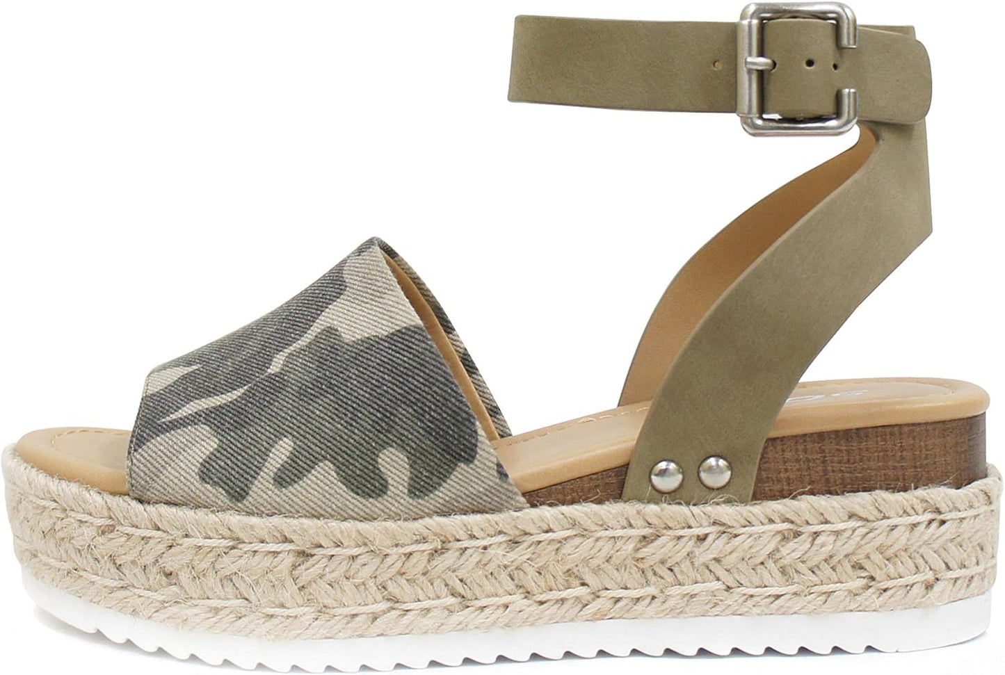 Soda Open Toe Buckle Ankle Strap Espadrilles Wedge Sandals