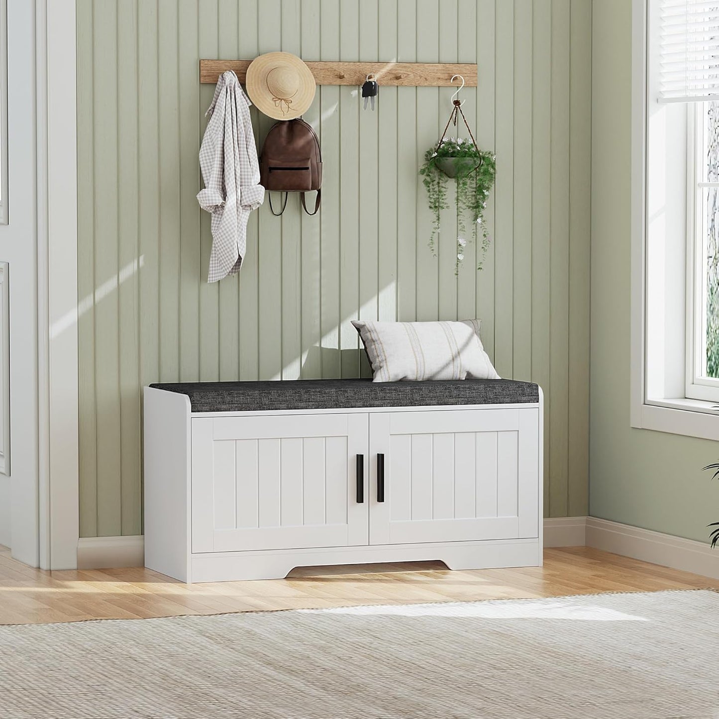 2-Tier Storage Bench with Padded Seat for Entryway and Living Room