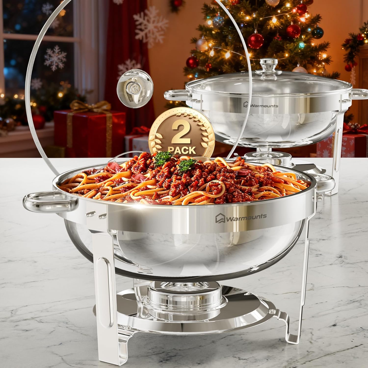 5QT Round Chafing Dishes for Buffet with Glass Lid - 2 Pack