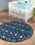 Moroccan Trellis Shag 5 ft Round Navy Blue Rug - Soft, Durable Accent