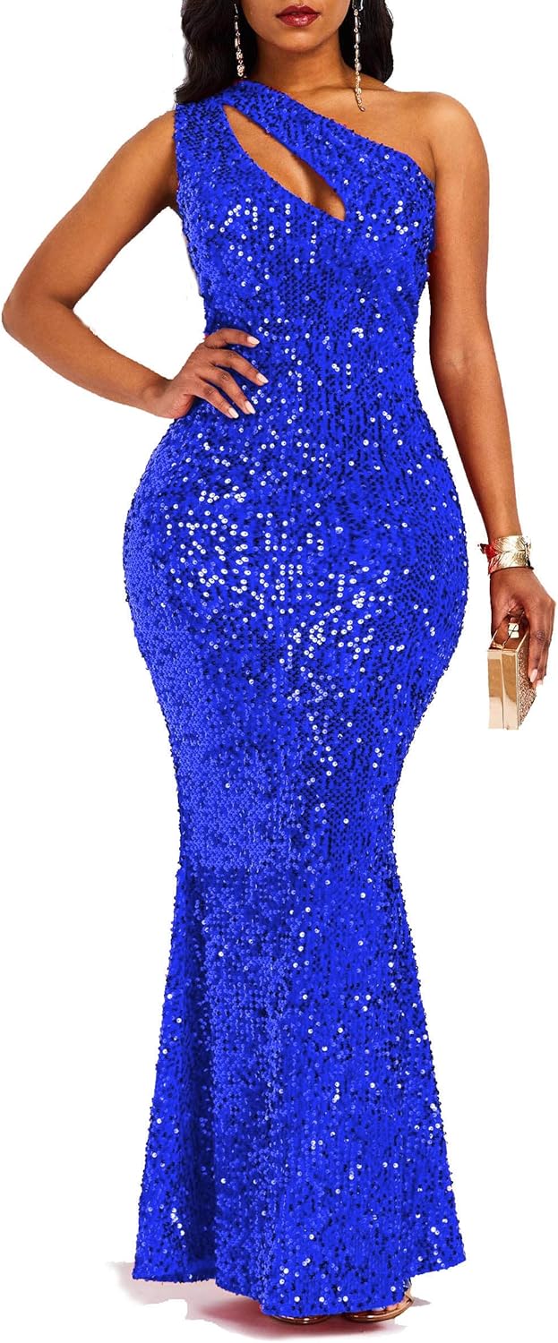 VERWIN Sequins Fashion Sleeveless Mermaid Maxi Dress for Parties