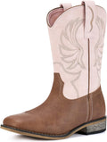 Rollda Kids Cowboy Boots for Boys Girls Western Square Toe - Easy On