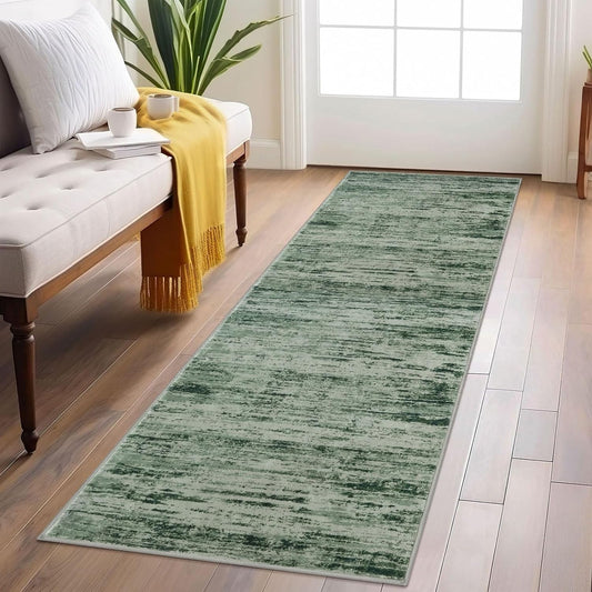 Modern Abstract Runner Rug 2x6 in Forest Green for Home Decor