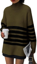 Women's Striped Turtleneck Sweater - Oversized Casual Pullover