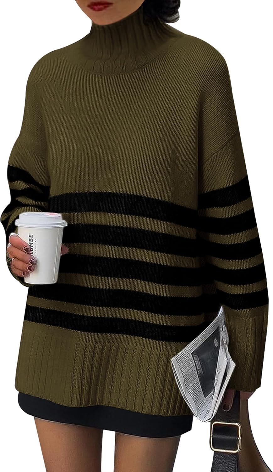 PRETTYGARDEN Women's Striped Turtleneck Sweater for Fall Style