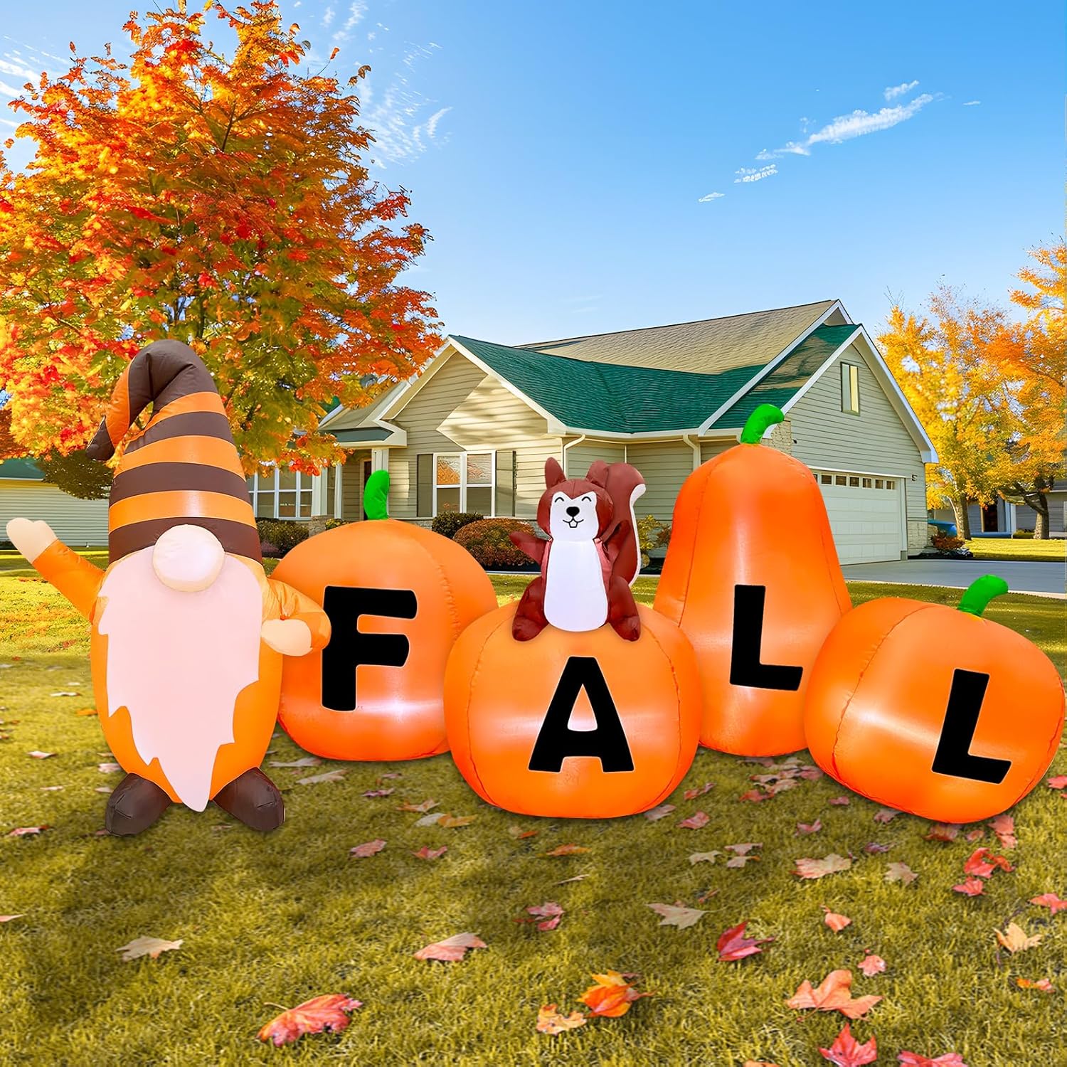 7FT Long Fall Inflatables Pumpkin Yard Decorations for Autumn