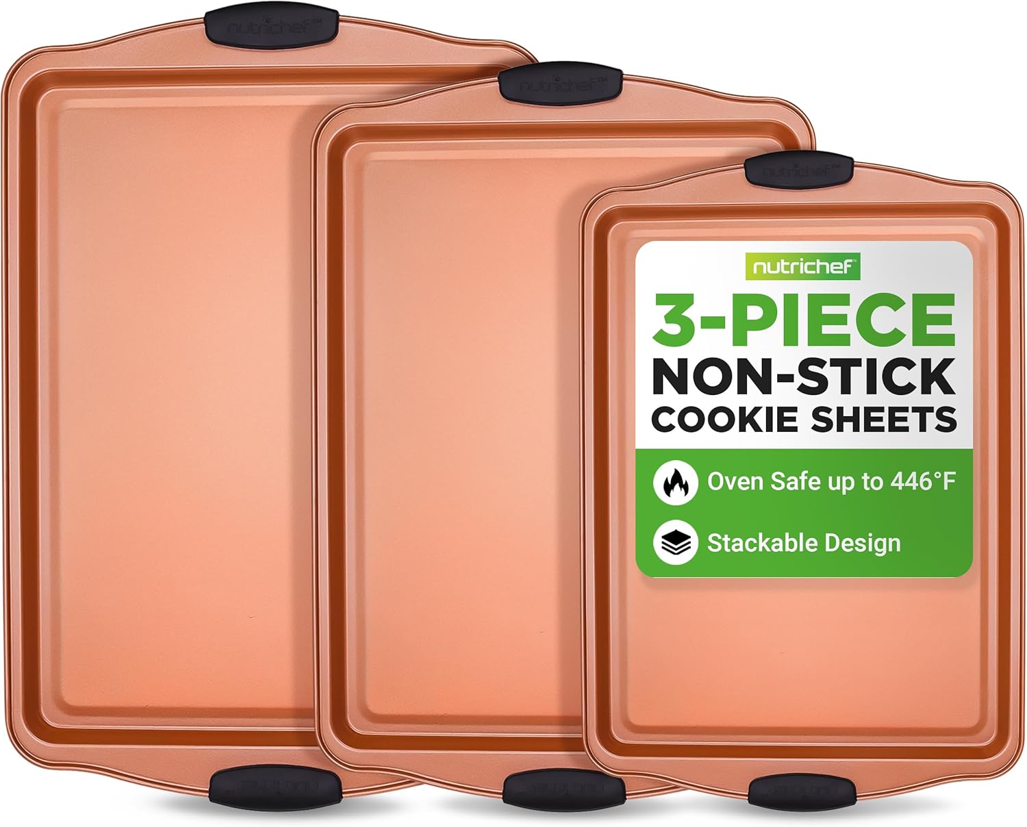NutriChef 3 Piece Cookie Sheets for Baking - Nonstick Bakeware Set