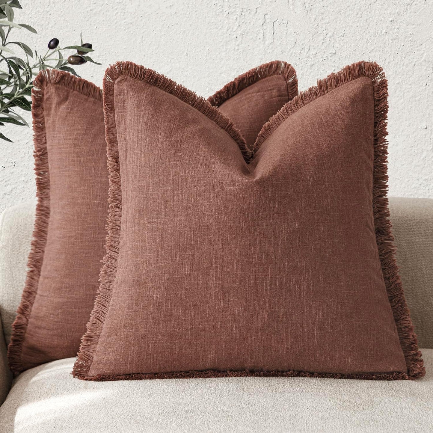 Foindtower Decorative Linen Fringe Throw Pillow Covers for Home