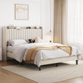 Queen Bed Frame with USB Charging Station and Storage Shelf - Ivory