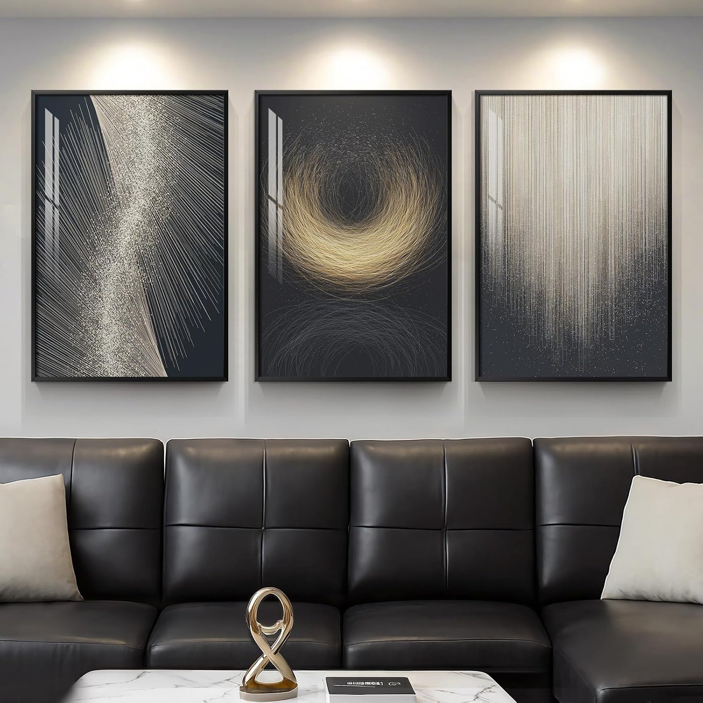 Large Framed Black and Gold Modern Luxury Abstract Wall Art