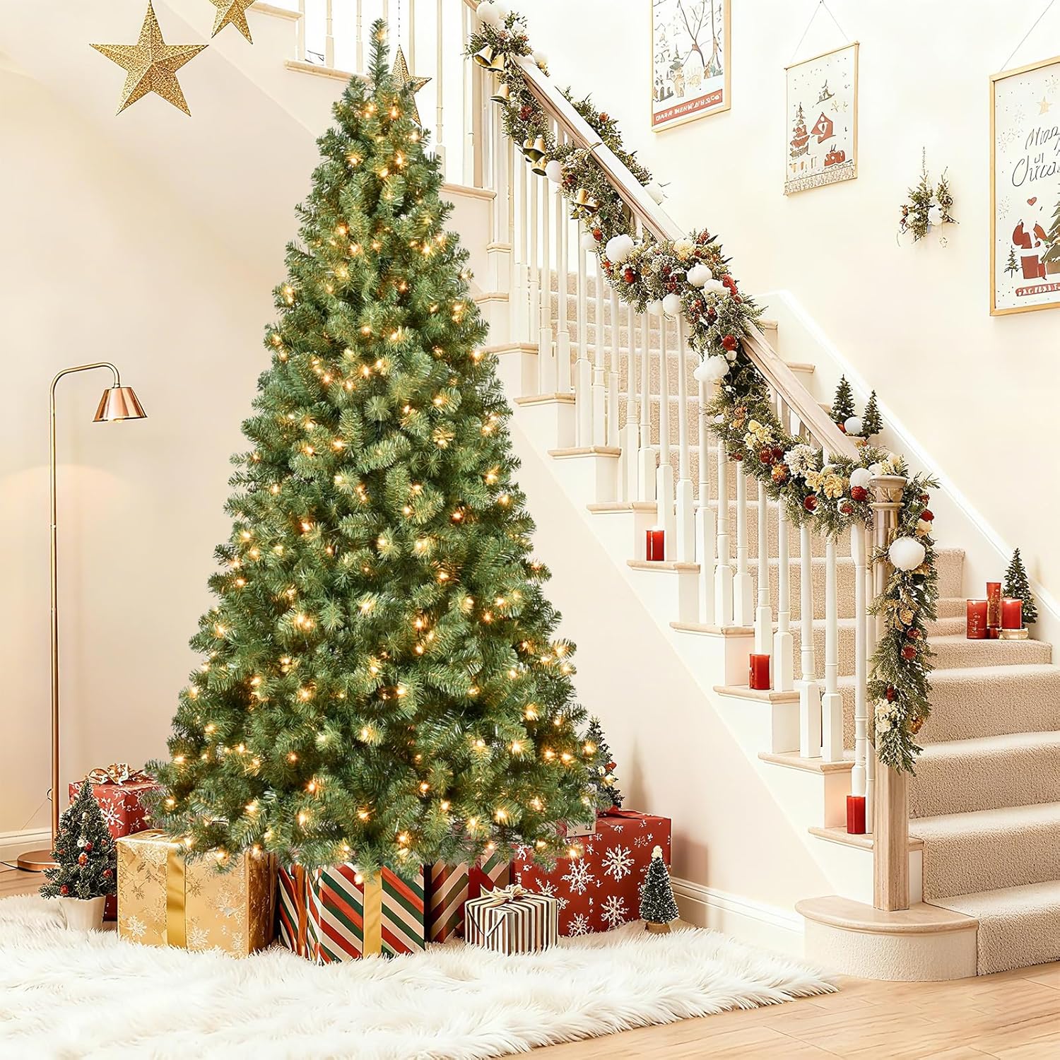 6ft Pre-lit Christmas Tree with 300 Warm White Lights for Holidays