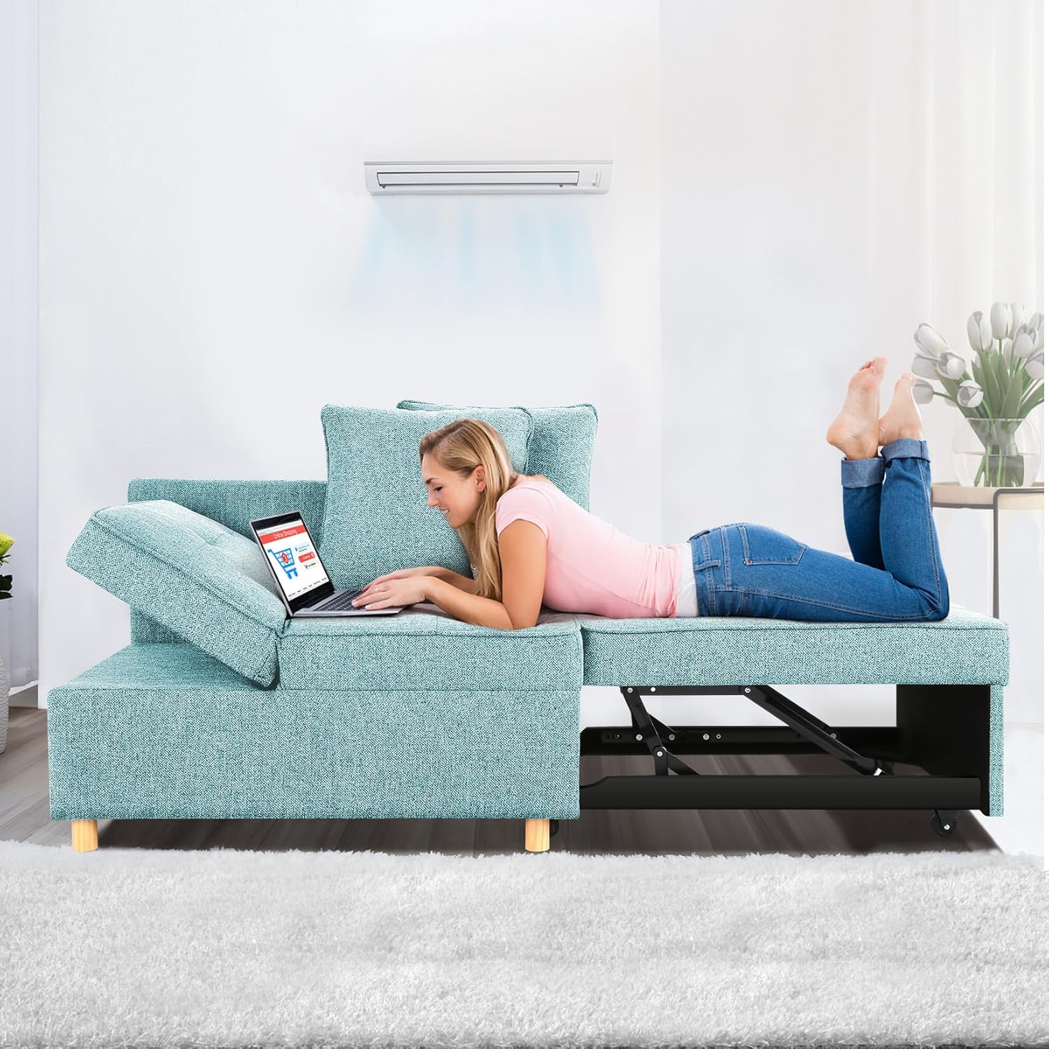 SEJOV Sleeper Sofa: 4-in-1 Convertible Ottoman Couch Bed