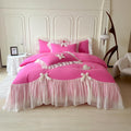 Girls Lace Bedding Queen Duvet Cover Set - Chic Ruffled Princess Style