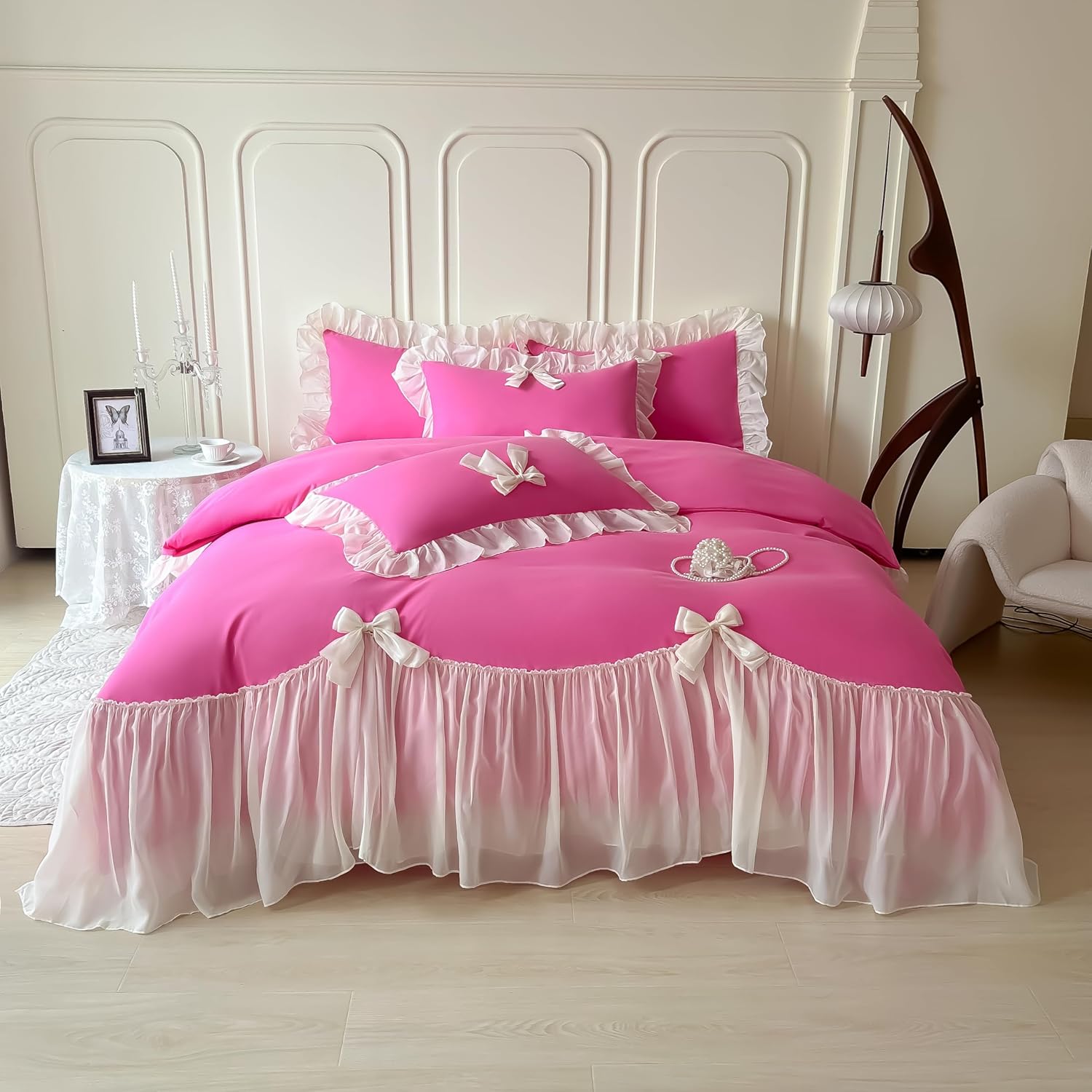 Girls Lace Bedding Queen Comforter Cover Set with Ruffles