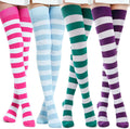 Kayhoma Extra Long Cotton Stripe Thigh High Socks - True Thigh Length