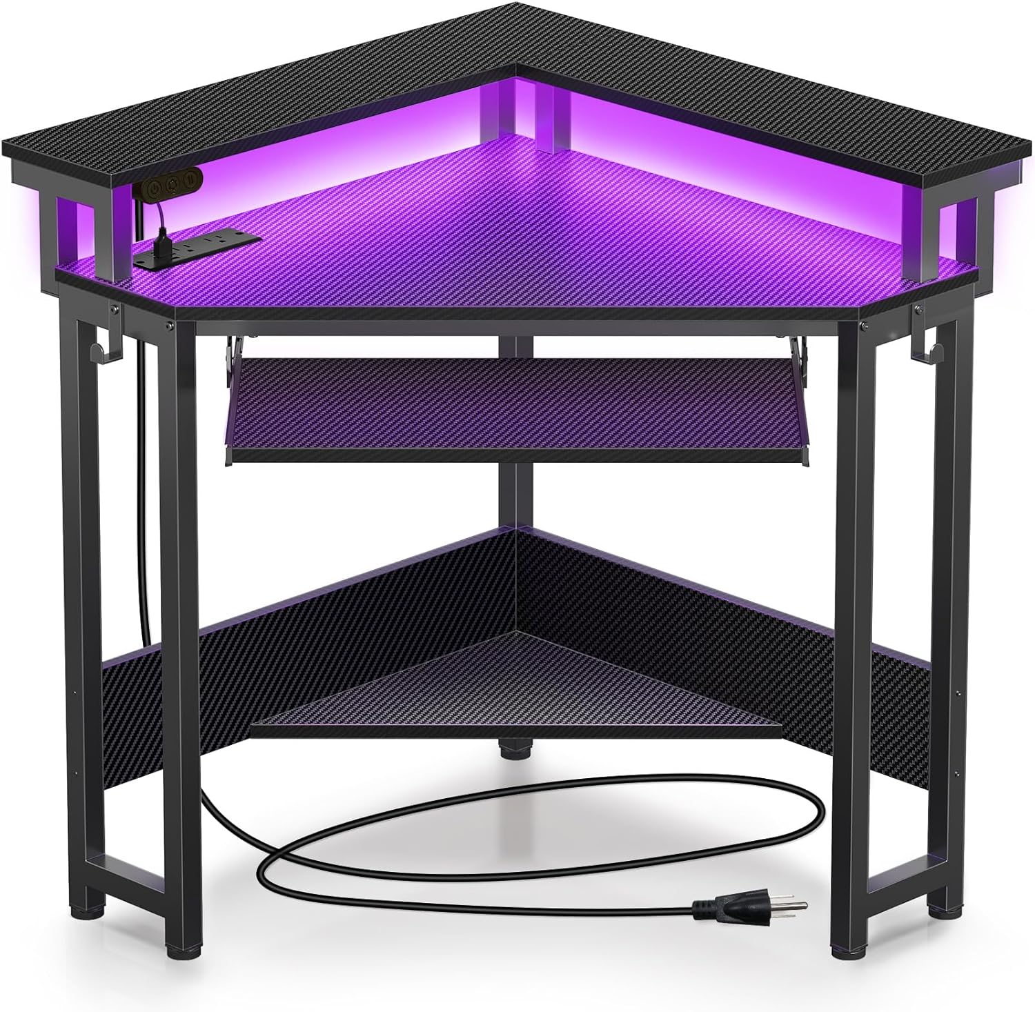 Rolanstar Corner Desk with Power Outlets and LED Lights