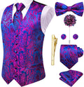 Hi-Tie Silk Mens Vest Set 8PCS - Formal Vest, Tie & Bowtie