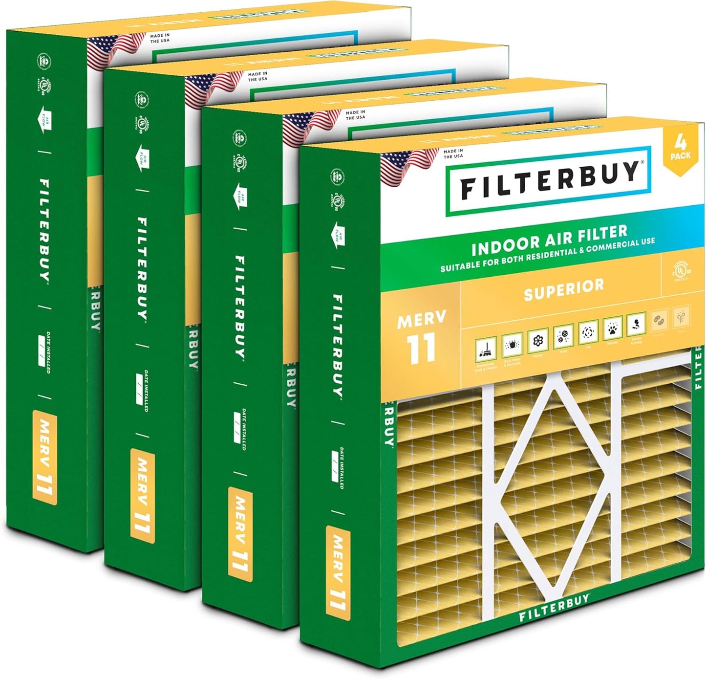 Filterbuy 20x20x5 Air Filter MERV 11 for HVAC Systems