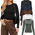 Womens Long Sleeve Crew Neck Basic Tee - Slim Fitted Stretch