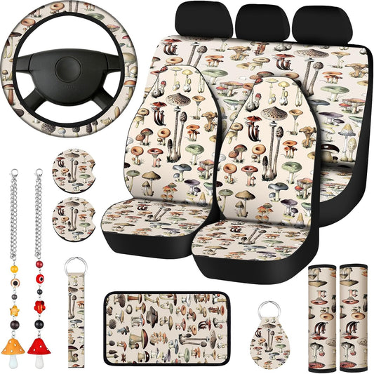 17 Pcs Retro Mushroom Car Seat Covers Full Set for Stylish Cars