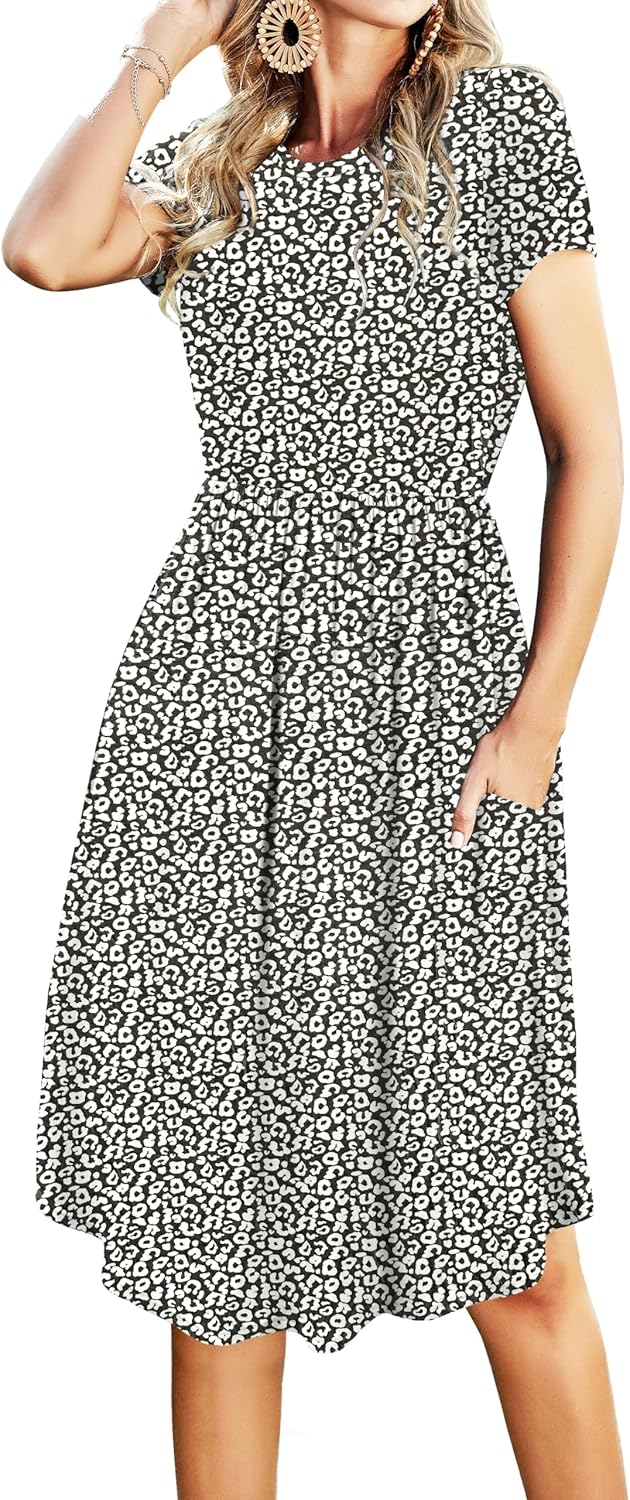 Simier Fariry Womens Summer Pocket Knee Length Casual Dress