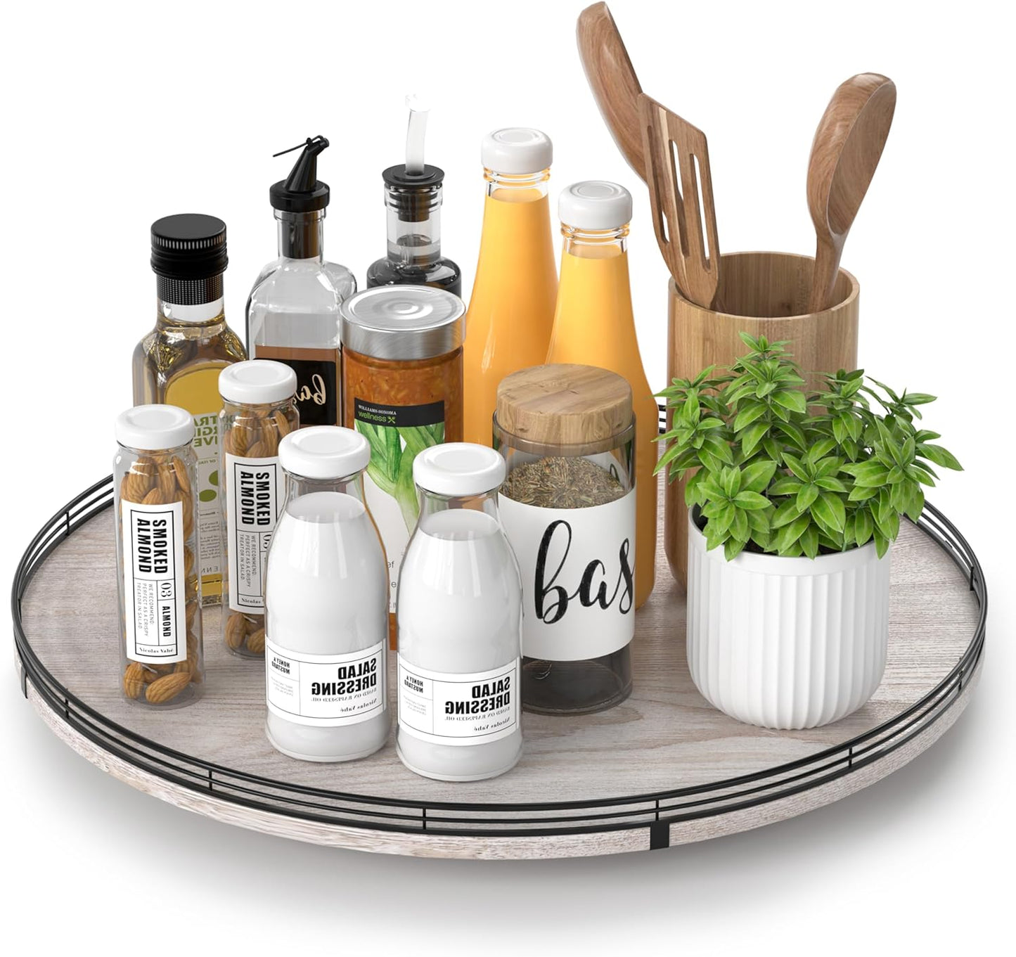 18in Lazy Susan Wood Turntable Organizer for Kitchen Decor