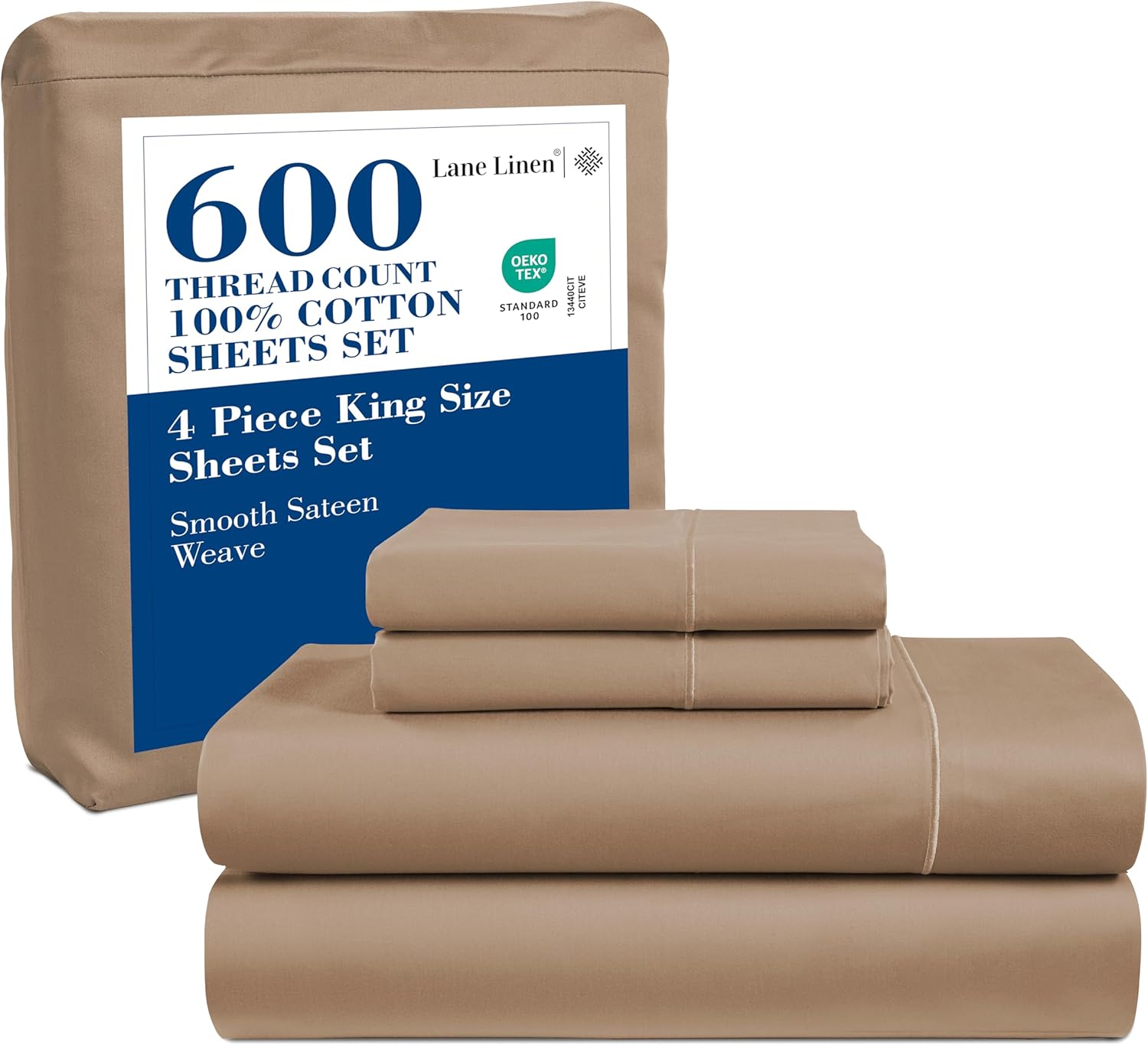 Lane Linen King Bed Sheet Set - 600 Thread Count Cotton Sheets