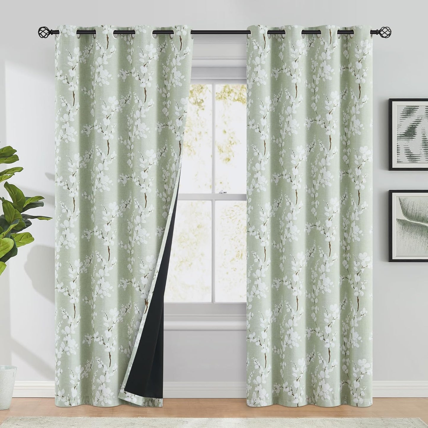 FMFUNCTEX Blackout Floral Curtains for Bedroom and Living Room