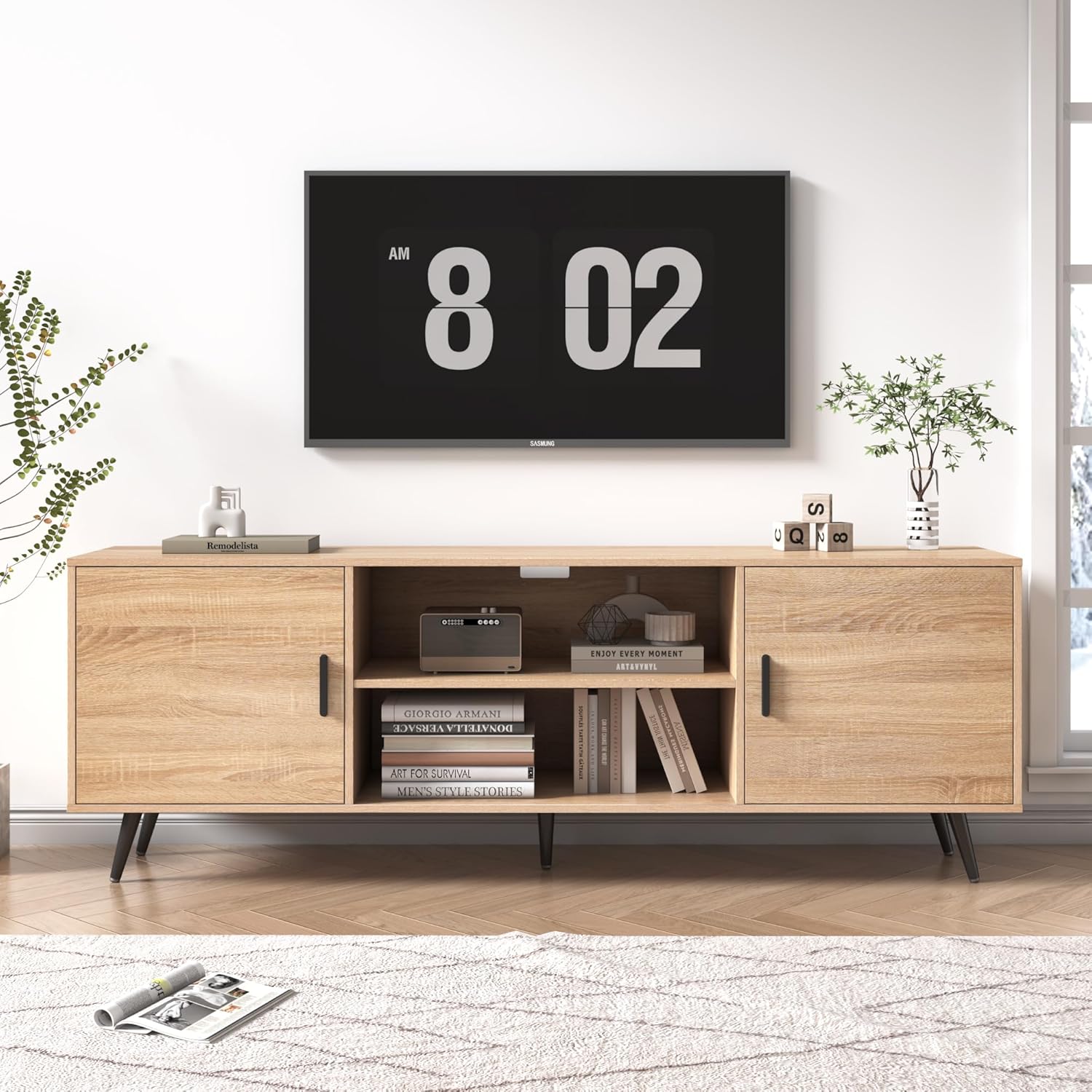 Spacious 70 TV Stand for 75 TV - Oak Wood