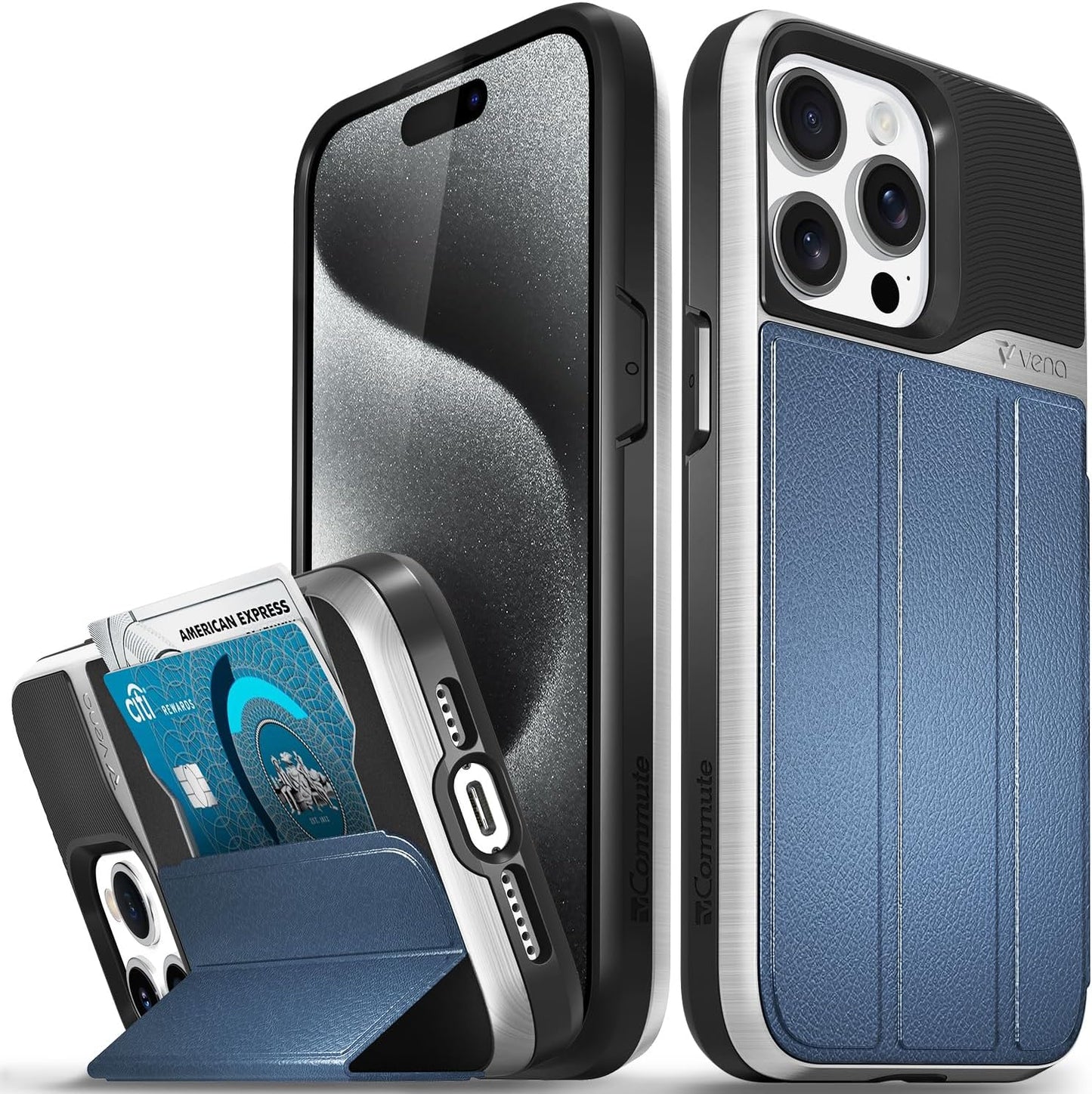 VENA vCommute Wallet Case for iPhone 15 Pro Max - Blue