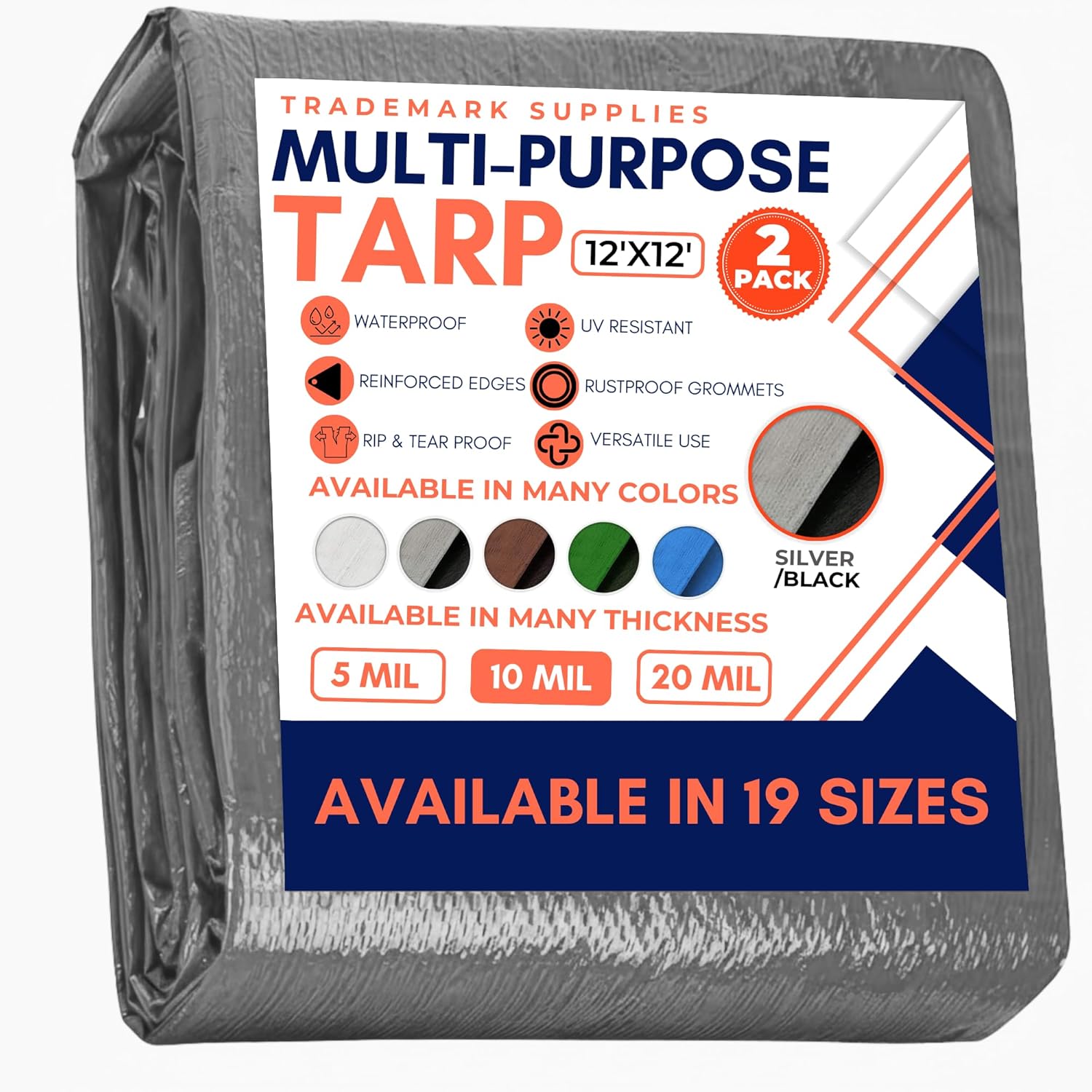 Large Waterproof Tarp - Heavy Duty 10 Mil Thick Poly Tarpaulin