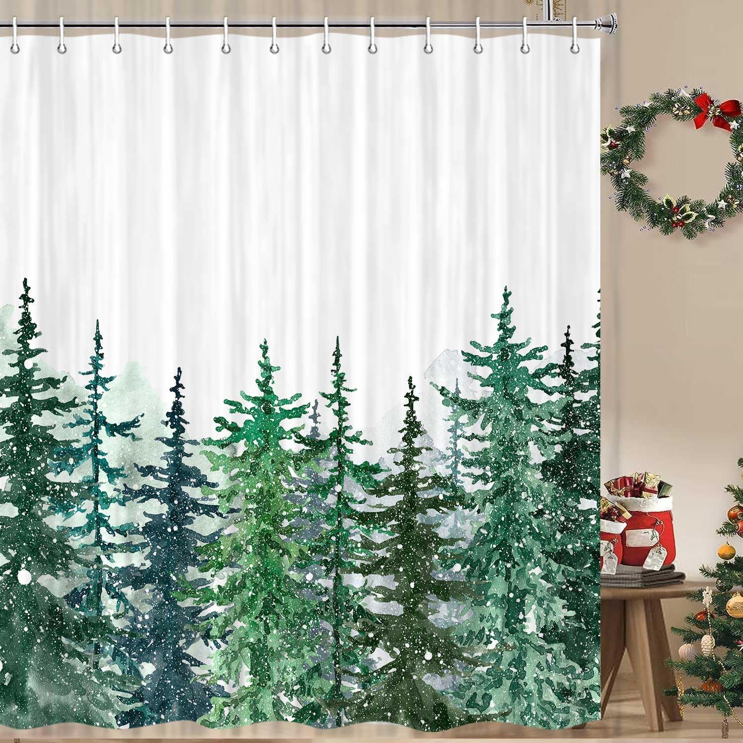 Winter Wonderland Shower Curtain Set - Festive Forest Design 72x72