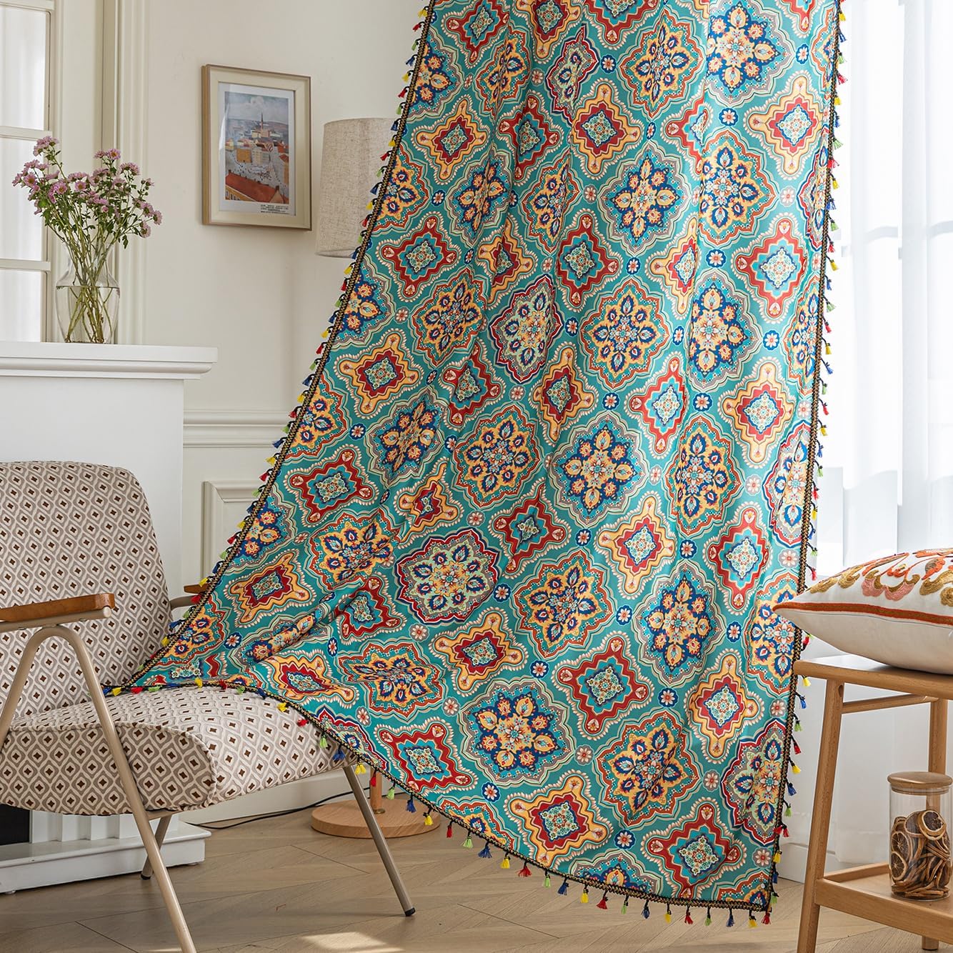 Boho Curtains Geometric Light Filtering Semi-Blackout Drapes