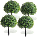 Artificial Boxwood Topiary Ball Trees 4 Pack - Realistic Outdoor