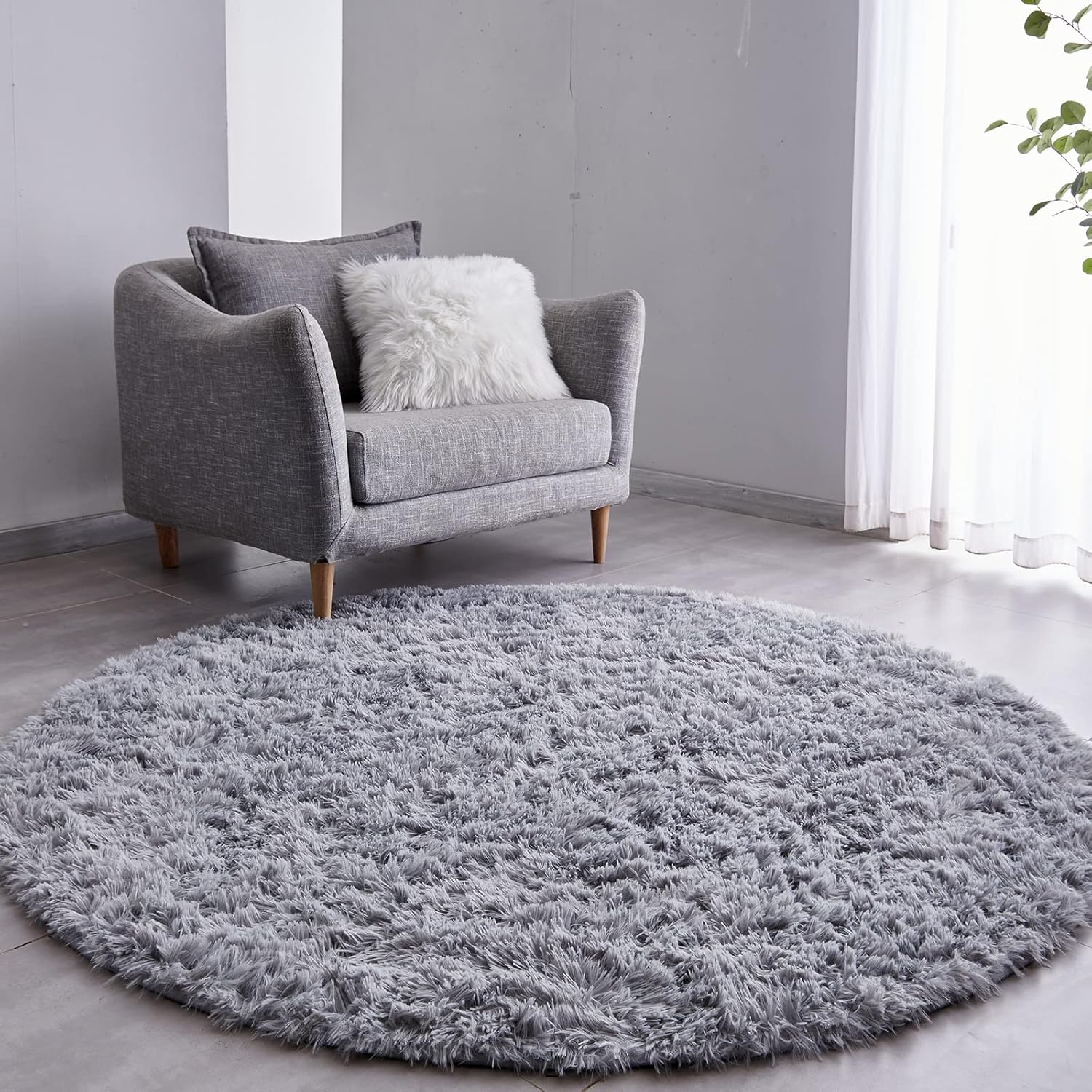 Ultra-Soft Plush Grey Round Rug for Kid's Bedroom Decor