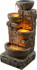 Outdoor Freestanding Water Fountain 33.27 in - Cascading Bowls & LED