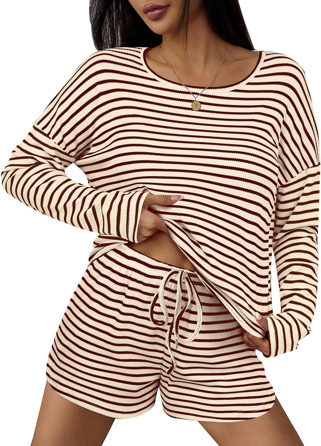 Ekouaer Waffle Lounge Sets for Women - Cozy 2 Piece Pajamas