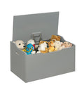 Bench-Top Wooden Toy Box in Gray - Safe Storage Chest with Seat
