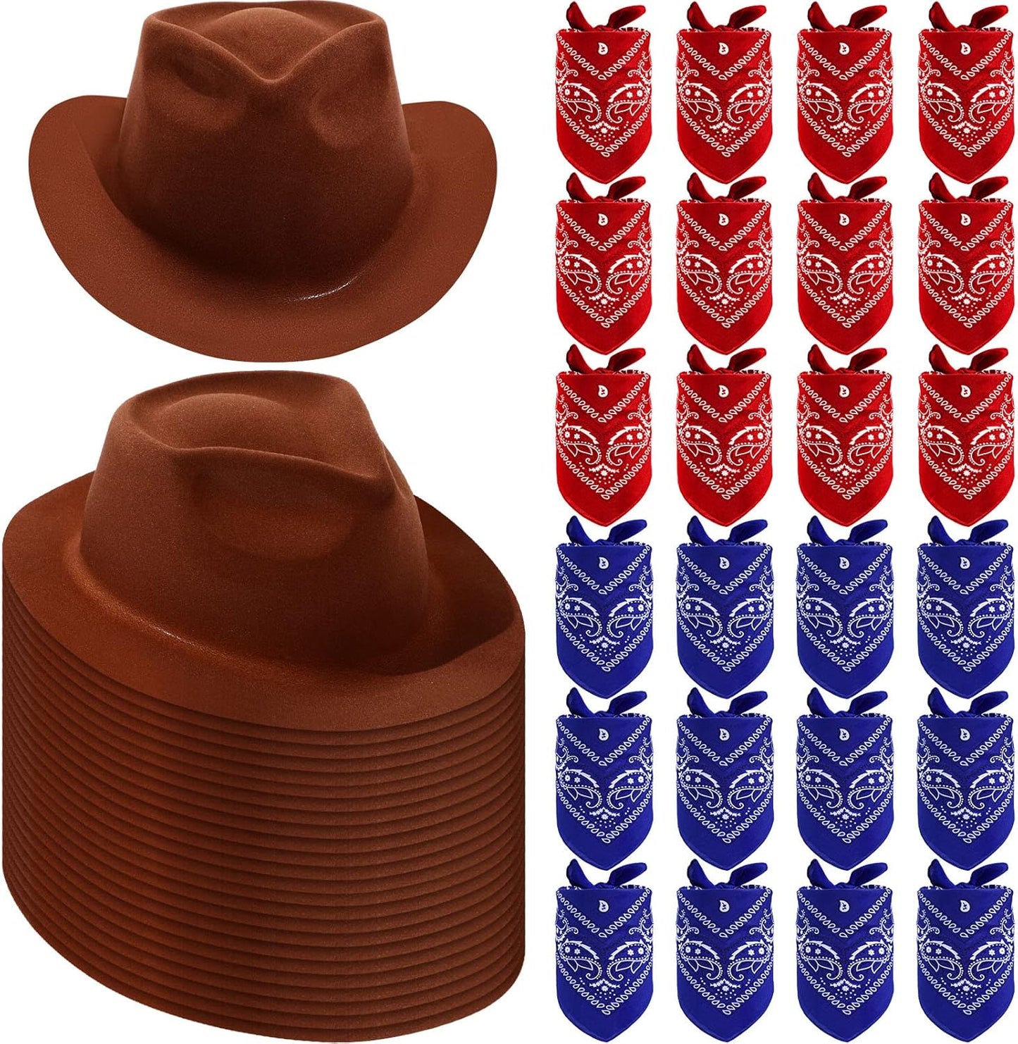 Cowboy Hat and Bandana Set for Kids and Adults - 48 Pack
