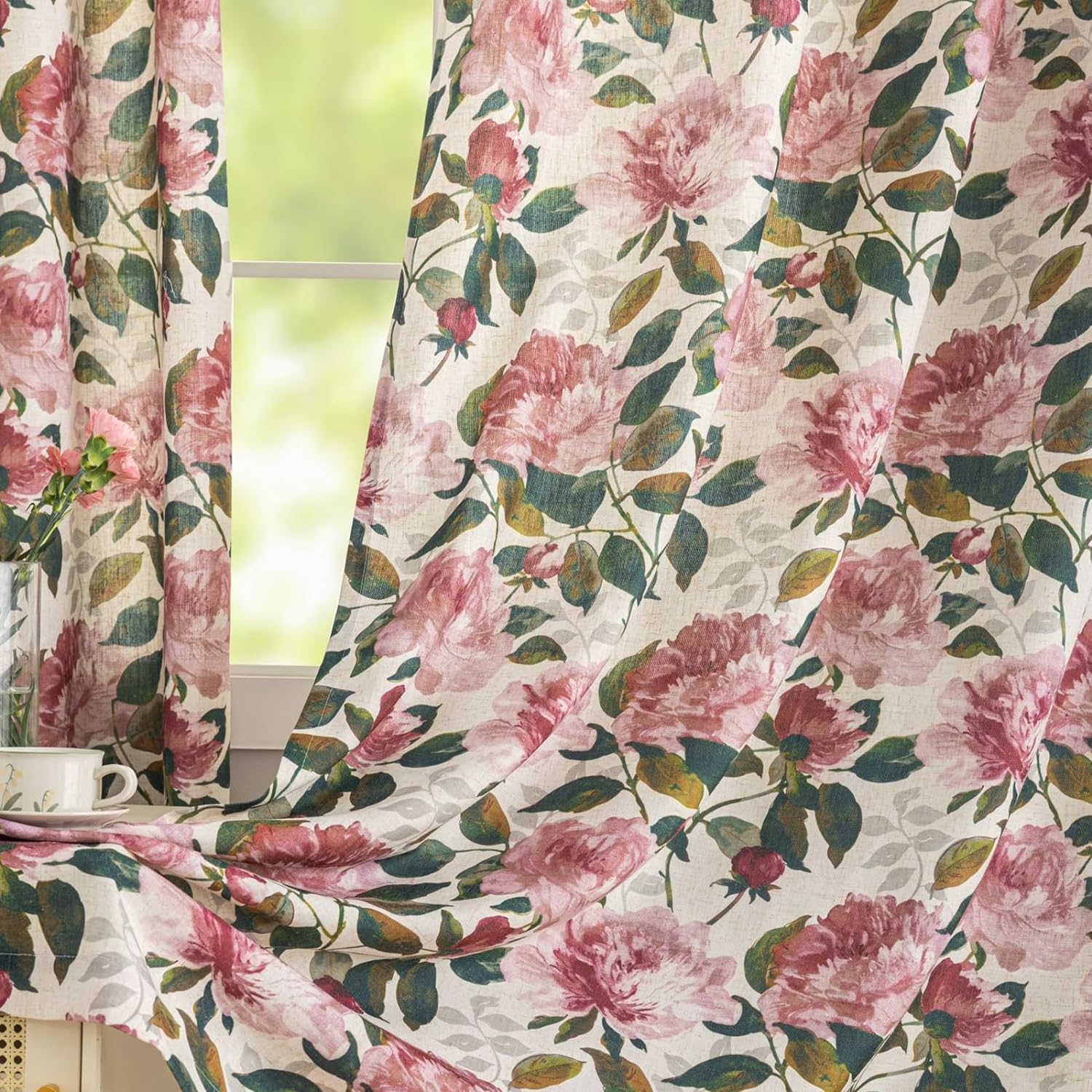 Vibrant Pink Floral Curtains for Bedroom - 72 Inch Length