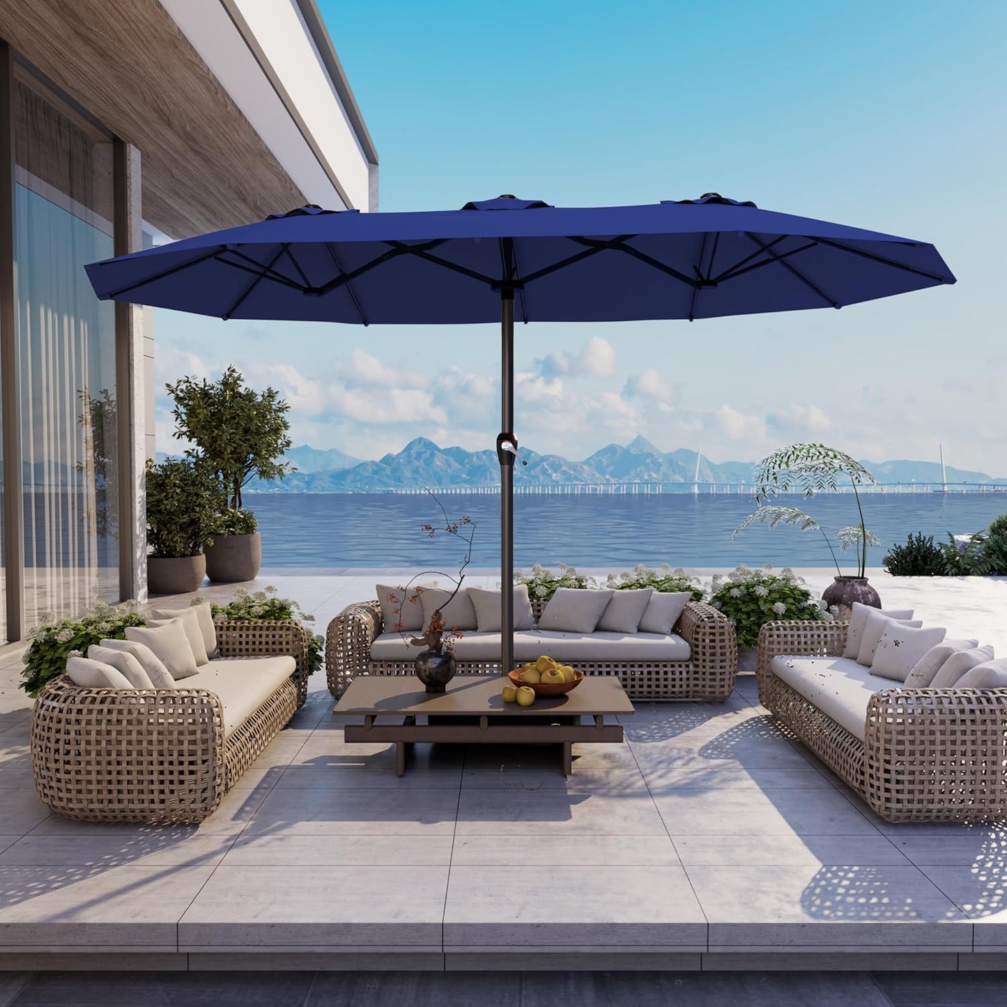 15FT Large Patio Umbrella with Base for Pool and Garden Use