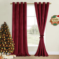 DWCN Wine Red Blackout Velvet Curtains - Tieable 52 x 84 in Panels