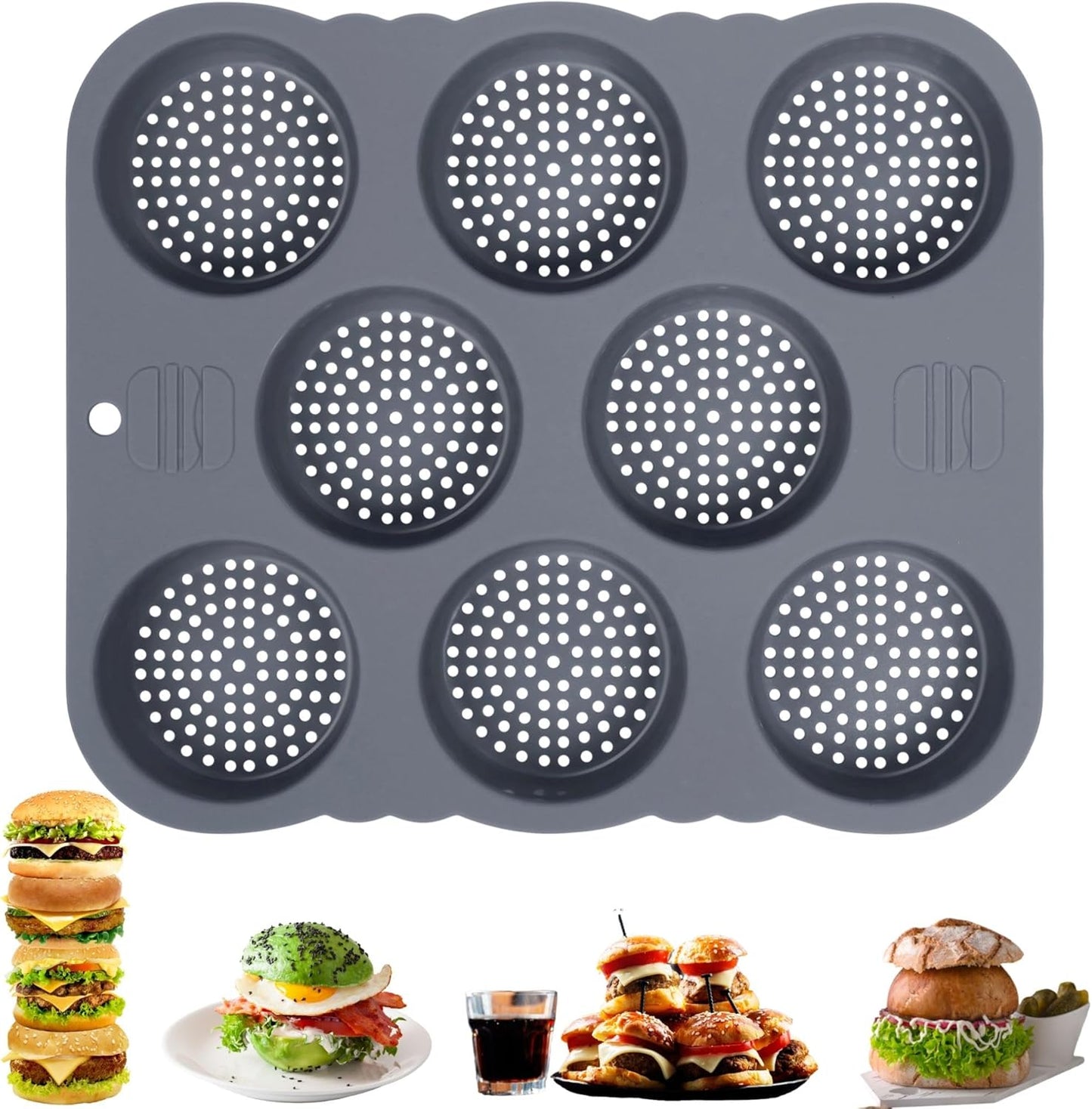 Chicrinum Non-Stick Hamburger Bun Pan - 8 Cavity Perforated Mold
