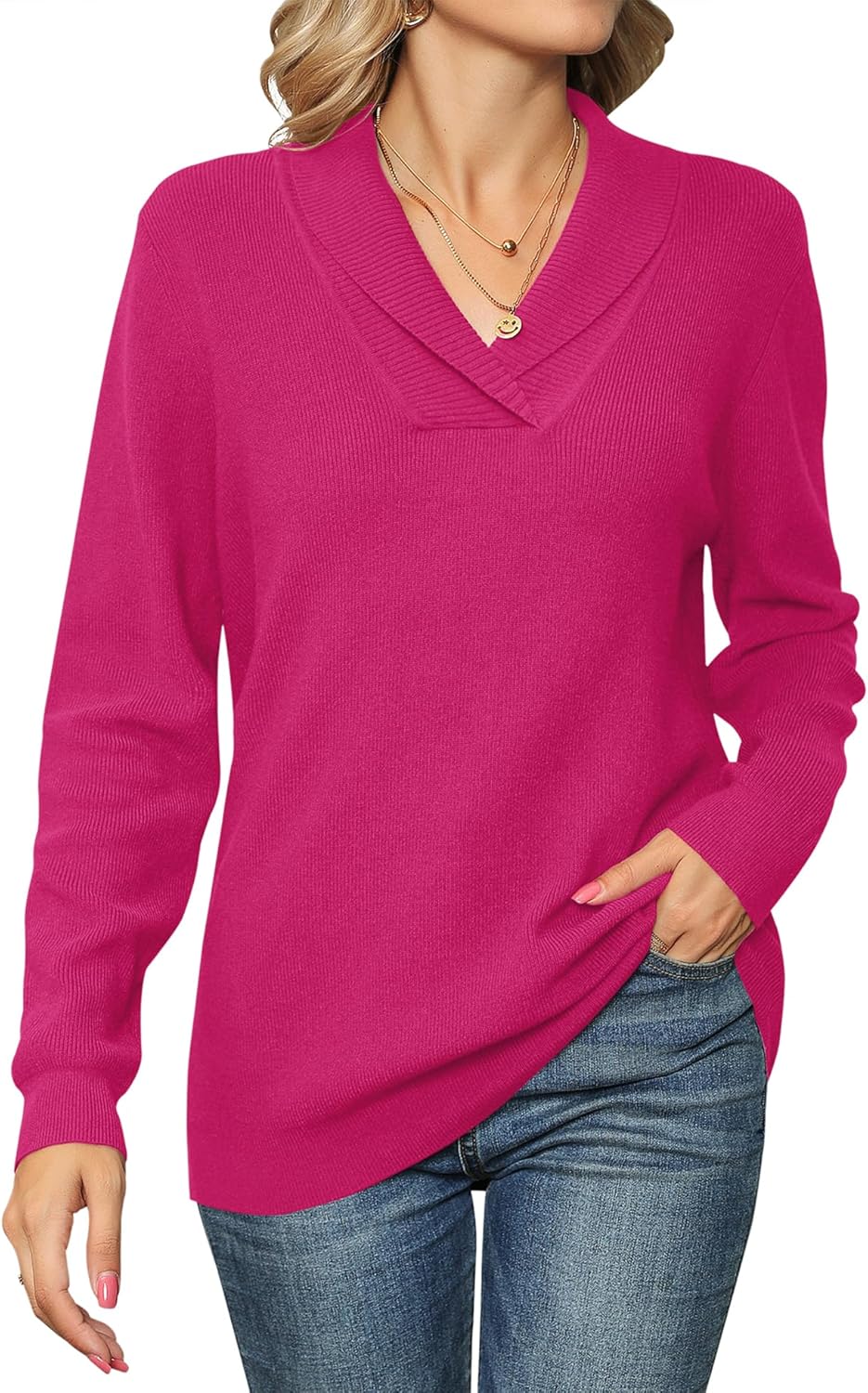 Ivicoer Women Long Sleeve V Neck Pullover Sweater for Style