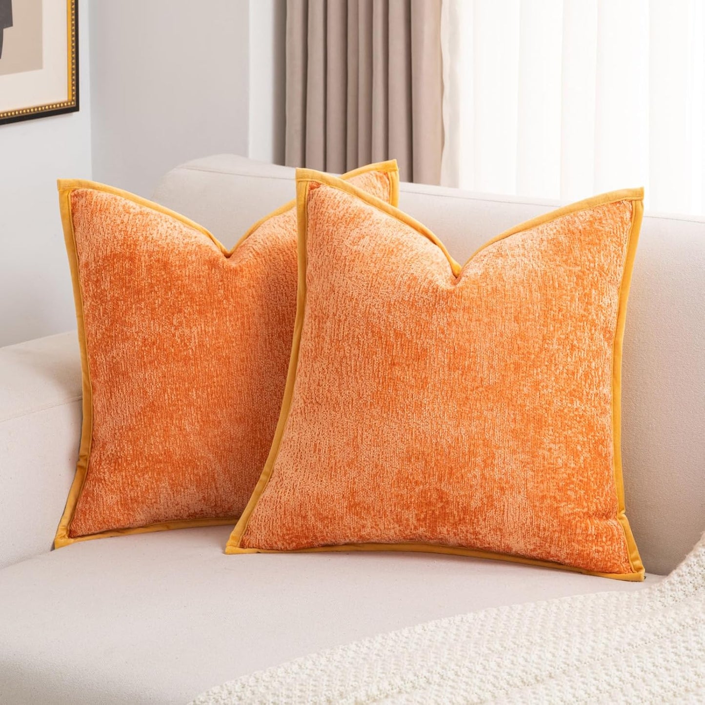 FUTEI Orange Chenille Throw Pillow Covers for Cozy Home Decor